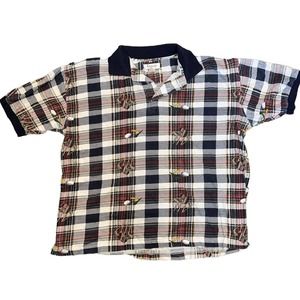 Sance polo vtg golf blue & red plaid with club & ball design late 80s mens large